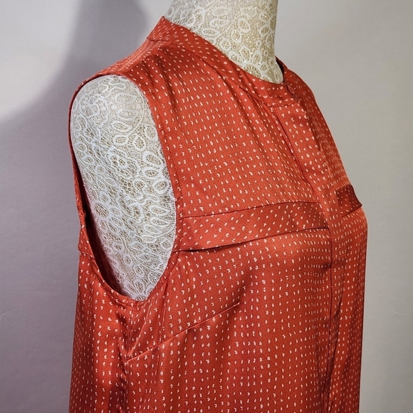 Fossil Women's 100% Silk Orange Ditzy Print Button Down Pockets Shift Dress SZ 4 - Picture 5 of 14